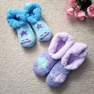 Blue and Purple Fuzzy Soft Mermaid Slippers